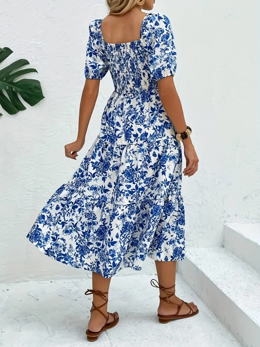 Elegancka długa sukienka z kwiatowym nadrukiem z kołnierzykiem i kwiatowym nadrukiem Sukienka maxi Moda damska Elegancki styl — image 2