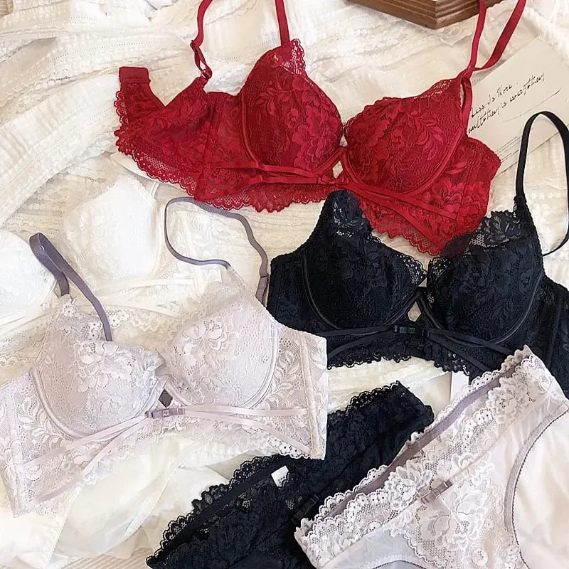 2 個夏薄型カップブラジャーセクシーなレース中空下着セット女性のためのフランス刺繍ランジェリープッシュアップブラジャーパンティーセット — image 5
