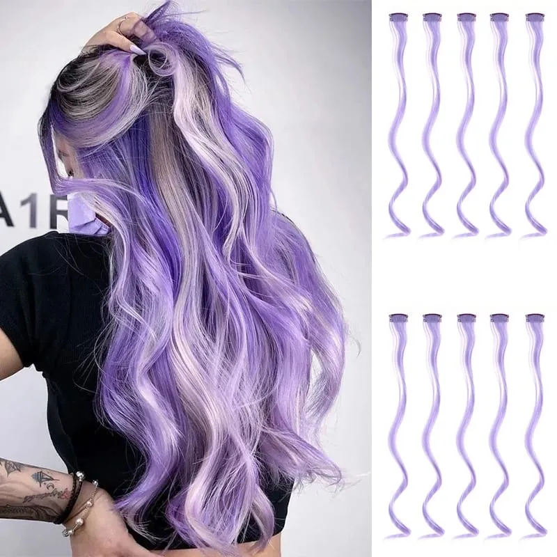 Clip coloré dans les Extensions de cheveux 10PS Extension colorée ondulée bouclée pour filles femmes points forts de fête pince synthétique dans le postiche