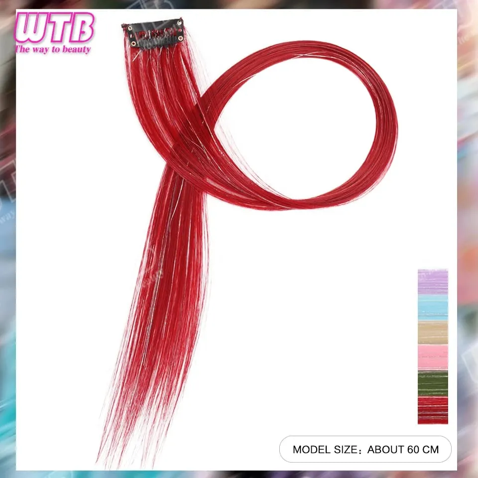 Peluca sintética de 60 cm, extensión de cabello coloreado estilo Clip BB con cable láser, adecuada para que mujeres y niñas la usen en días festivos y fiestas — image 5