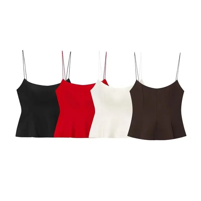 Ele Bal Crop Top Women's Faion Spring Summer Slim Fit Elastic Skirt Sle Hemline New Arrival Vest Strap Tops — image 5