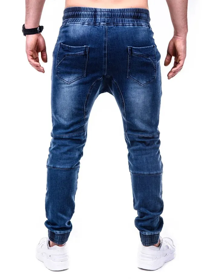 Men Jeans Pencil Pants Elastic Waist Drawstring Lace Up Pockets Washed Distressed Ankle Length Trousers 2025 Streetwear Denims — image 4