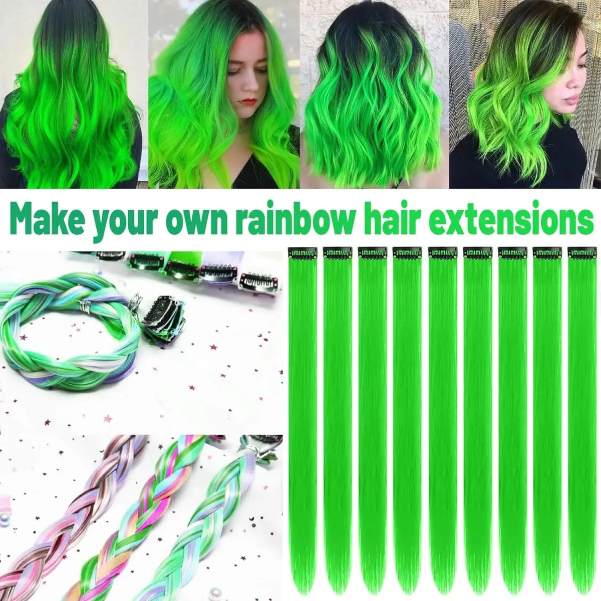 10 PCS Colored Hair Extensions Straight Hairpiece Multi-colors Party Highlights Clip in Synthetic for Women Girls Cosplay Gift — image 5