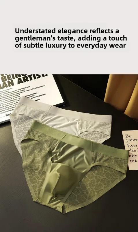 Jacquard ไม่มีรอยต่อสามเหลี่ยมชุดชั้นในผ้าไหมน้ำแข็งบางกางเกง Breathable กางเกง Quick Drying ชายเซ็กซี่ U Bulge POUCH Underpants