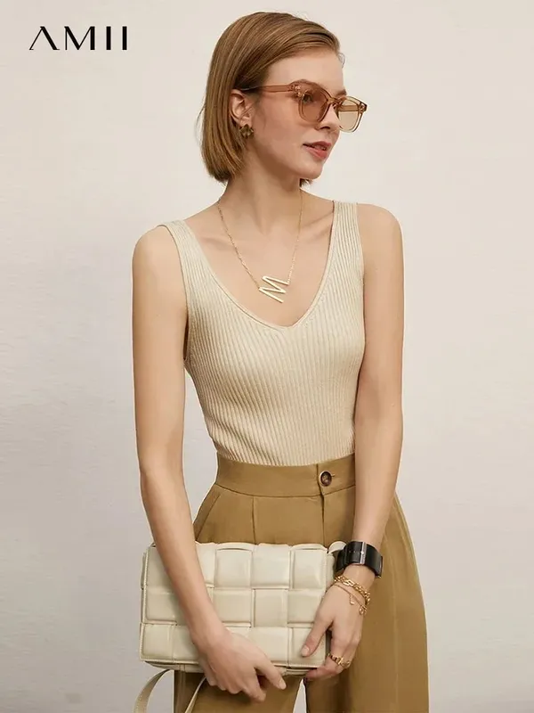 Amii Minimalism Summer New Women's Camisole Tops Office Lady Solid V-neck Sexy Slim Vest Girls Tank Streetwear Tops 12321058 — image 5
