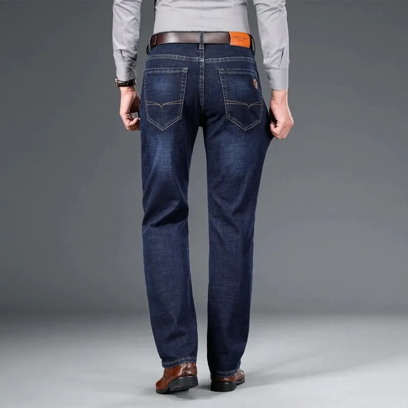 BAO 2026 autumn spring fitted straight stretch denim jeans classic style badge youth men's business casual jeans trousers — image 4
