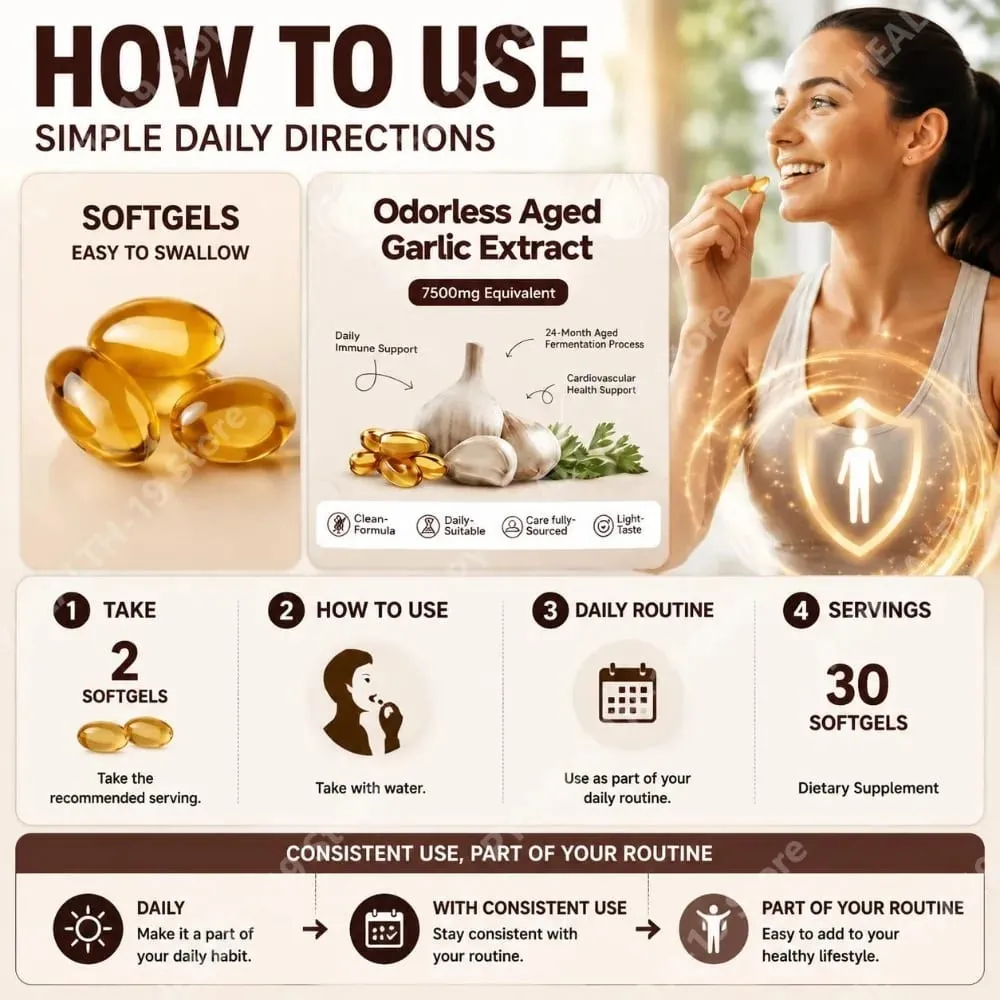 Extrait d'ail vieilli sans odeur, gélules, équivalent à 7500 mg, fermenté sur 24 mois, pour le soutien immunitaire, cardio-métabolique, adulte, 30 unités — image 5