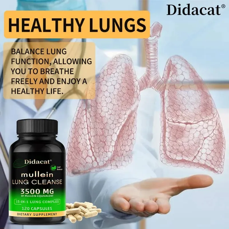 Mullein Leaf Extract Supplement Vitamin C Mineral Lung Cleansing Immune System Support 120 Capsules Health Supplement — image 1
