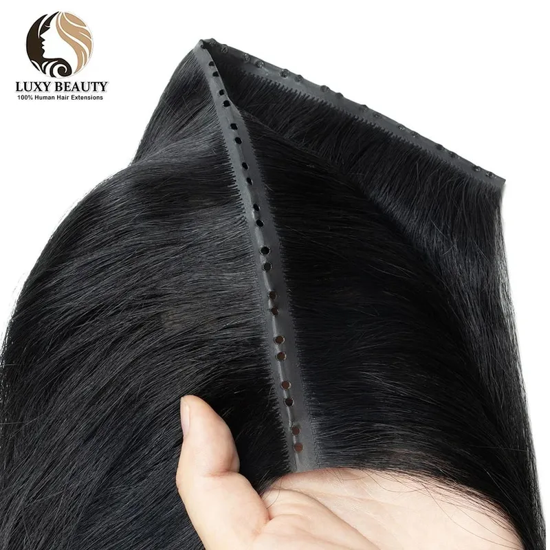 Blonde injected Hole Weft Human Hair Extensions Straight Twin Tab Butterfly Weft Natural Invisible Brown Hole Weft Extensions