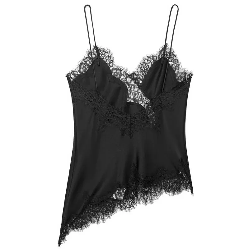 Lace Asymmetrical Top Women Tanks & Camis Summer 2025 Black Slip Sleeveless Top Ladies y2k Backless Off Shoulder Camisole — image 3