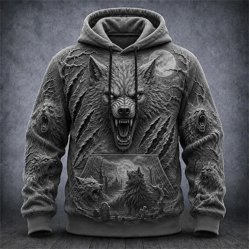 Men's Autumn Winter Halloween Hoodie Casual Pullover with Spooky Skull Print Loose Fit Festive Street-Style Top for Parties — image 16