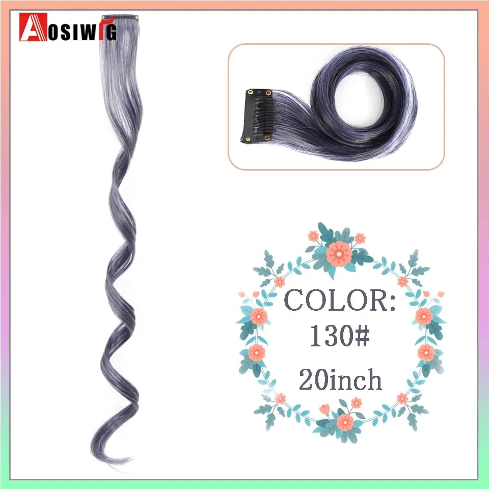 22" Synthetic Long Straight Rainbow Highlight Colored Hair Extensions Clip In One Piece Ombre Pink Purple Green Yellow For Wome — image 19