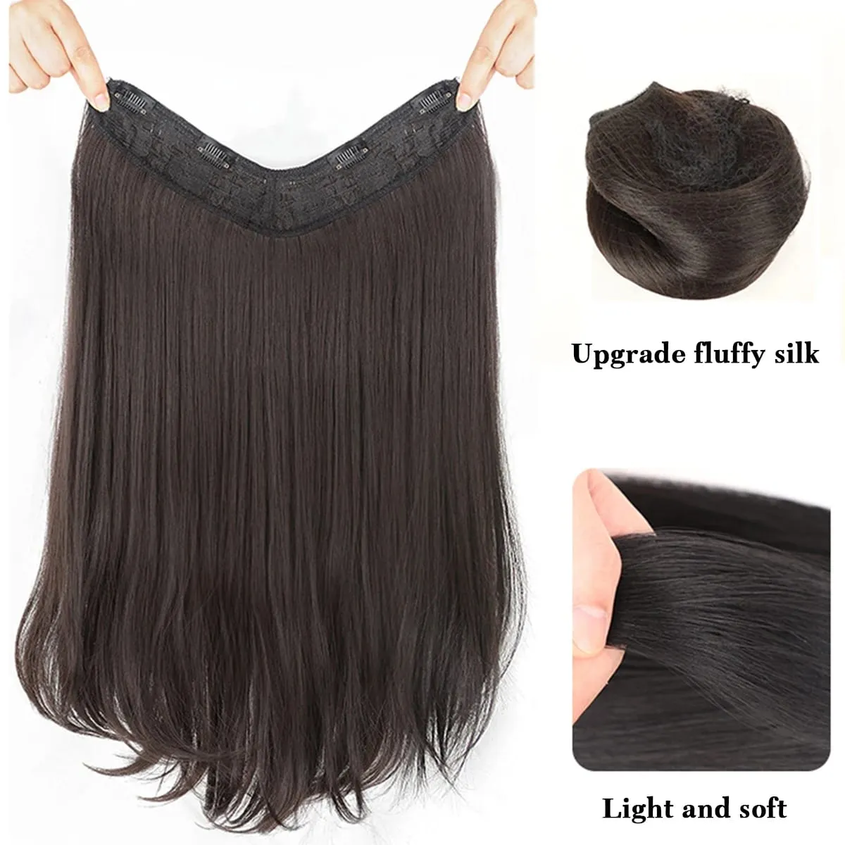 Synthetic V-shaped hair extensions wigs clips that naturally connect to women's hair heat-resistant wigs used for daily wear — image 4