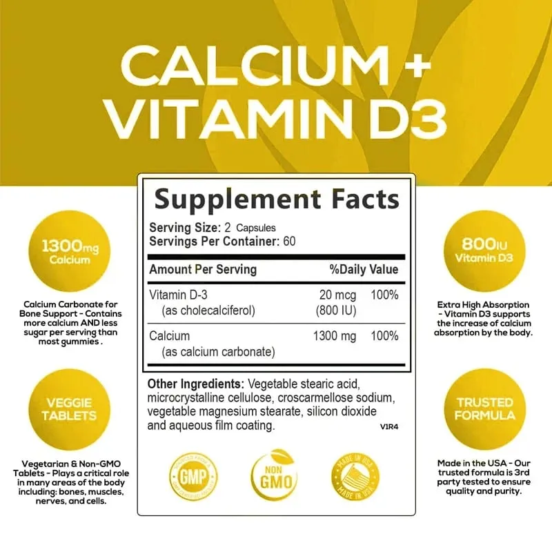 Calcium + Vitamin D3 Promotes Bone Health and Immune Support Enhances Carbonate Absorption Dietary Supplement — image 2