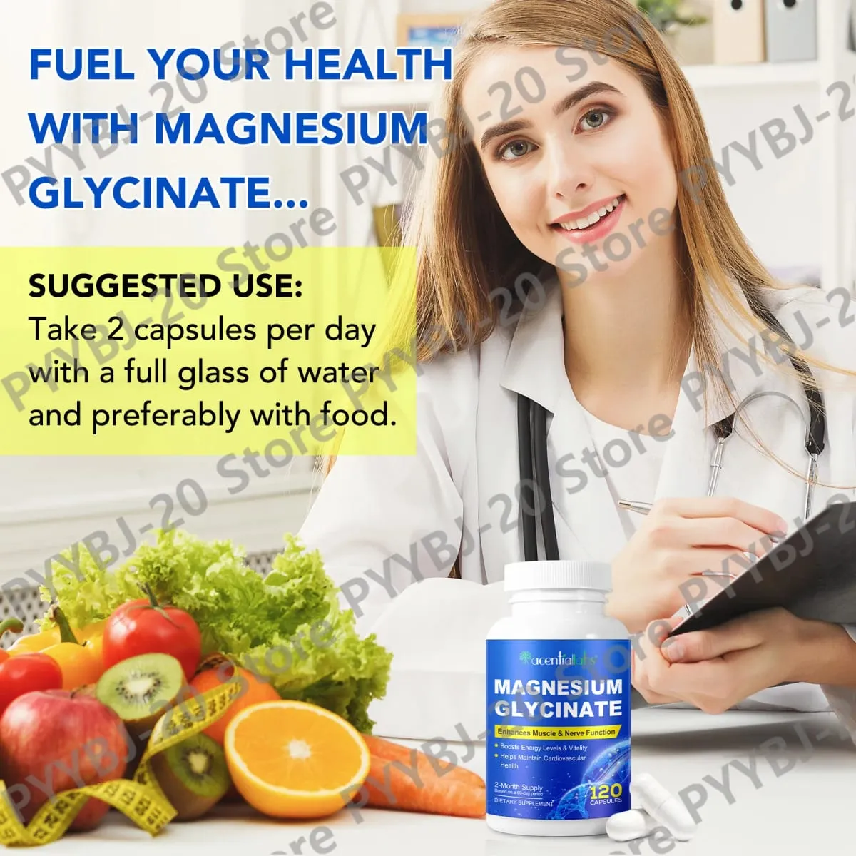 Acentiallabs Magnesium Glycinate 120 Capsules - Pure Organic Vegetarian Supports Bone Health Sleep & Muscle Nerve Support — image 6