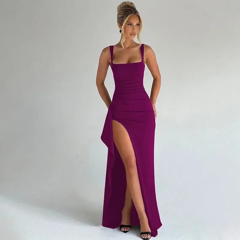 Sexy sólido plissado vestido sem alças senhora chique fora do ombro sem costas cintura alta vestidos divididos feminino 2026 novo vestido de festa à noite — image 18