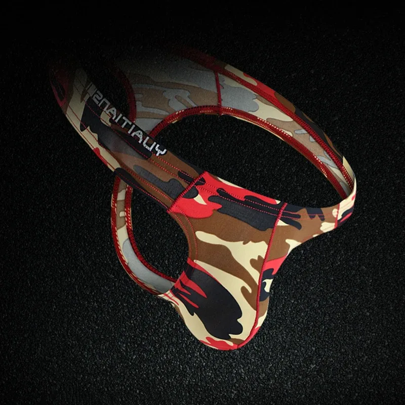 Men's Camo Print thong Gay Underwear Breathable 3D-Pouch Men G-String Bikini Elastic Waistband T-pants Seamless Male T-back — image 5