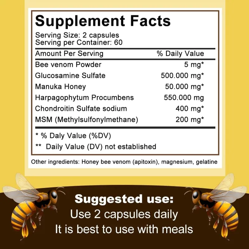 Premium Bee Venom Extract Anti-Inflammatory Extract Joint at Bone Supplement 120 Capsules — image 2