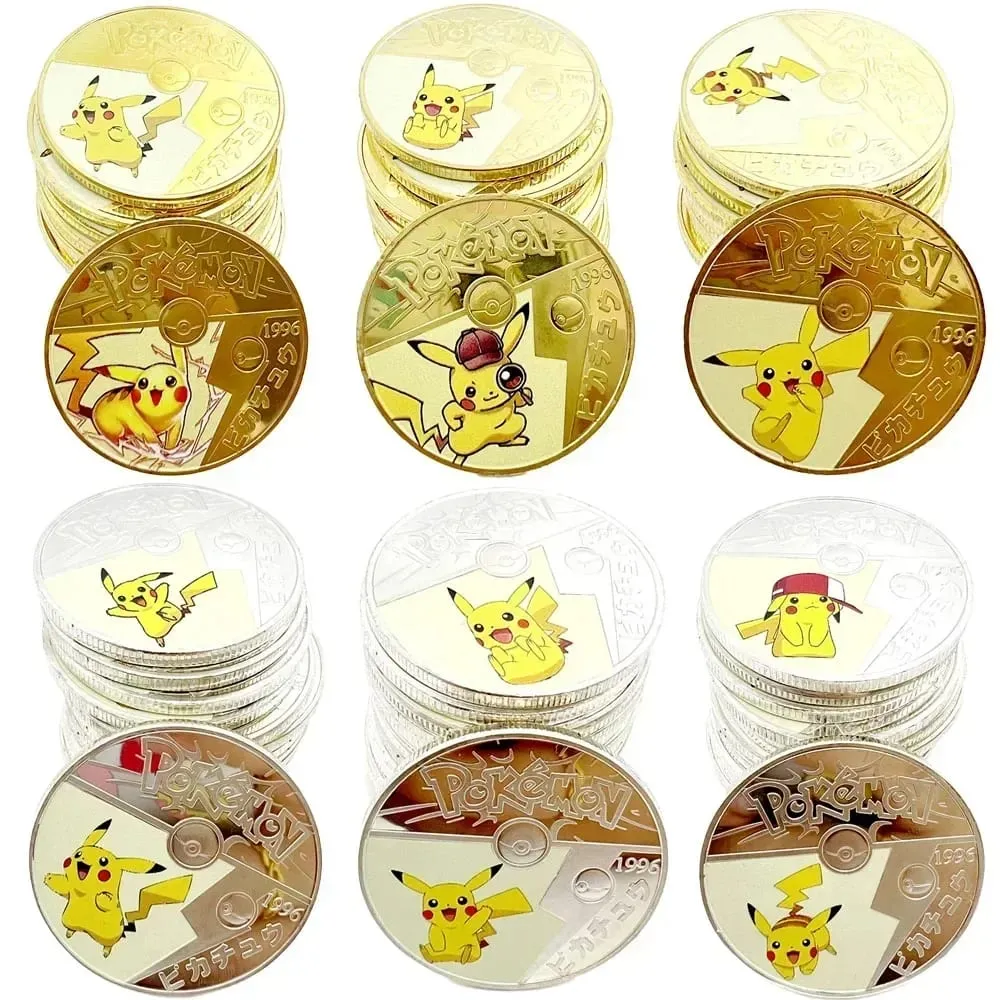 Syiling Emas Pokemon Pikachu Anime Commemorative Coin Charizard Golden Round Metal Syiling Mainan — image 3