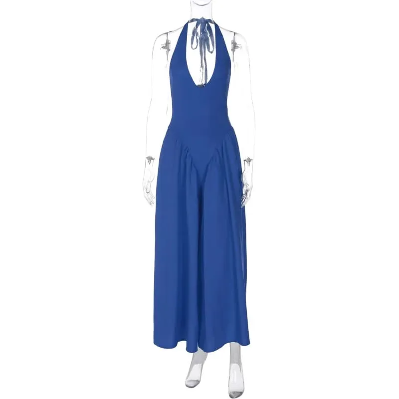 Talenza Backless Deep V Spliced Long Dress Summer Women's Sexy Party Dress Halter New Fashion Slim White Sleeveless Long Dress — image 9