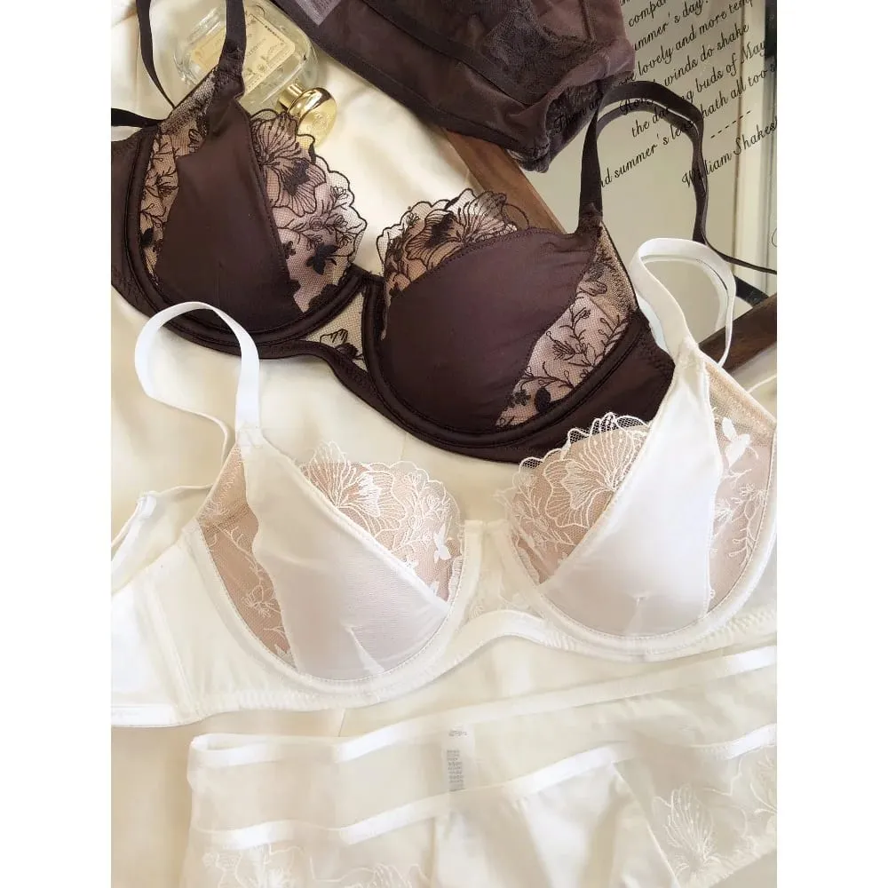 French Retro Color Block Lace Bra Set Soft Underwire Minimizer Thin Cup Lift Support Lingerie Set Women Size 34-40ABC — image 3