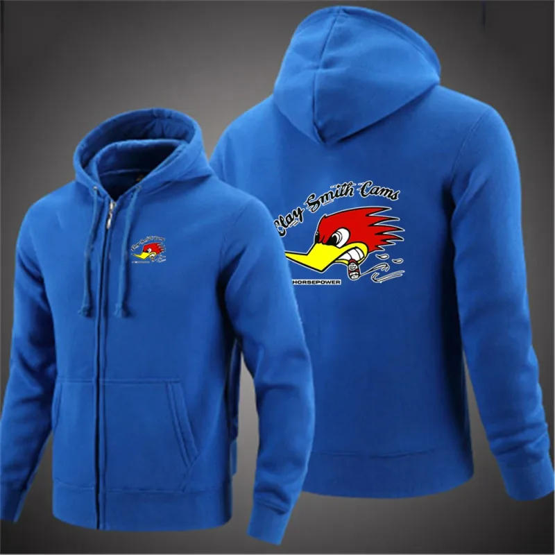 2024 Spring Autumn Men's Mr. Horsepower Clay Smith Cams Logo Print Solid Color Zip Long-Sleeved Streetwear Casual Hooded Hoodies