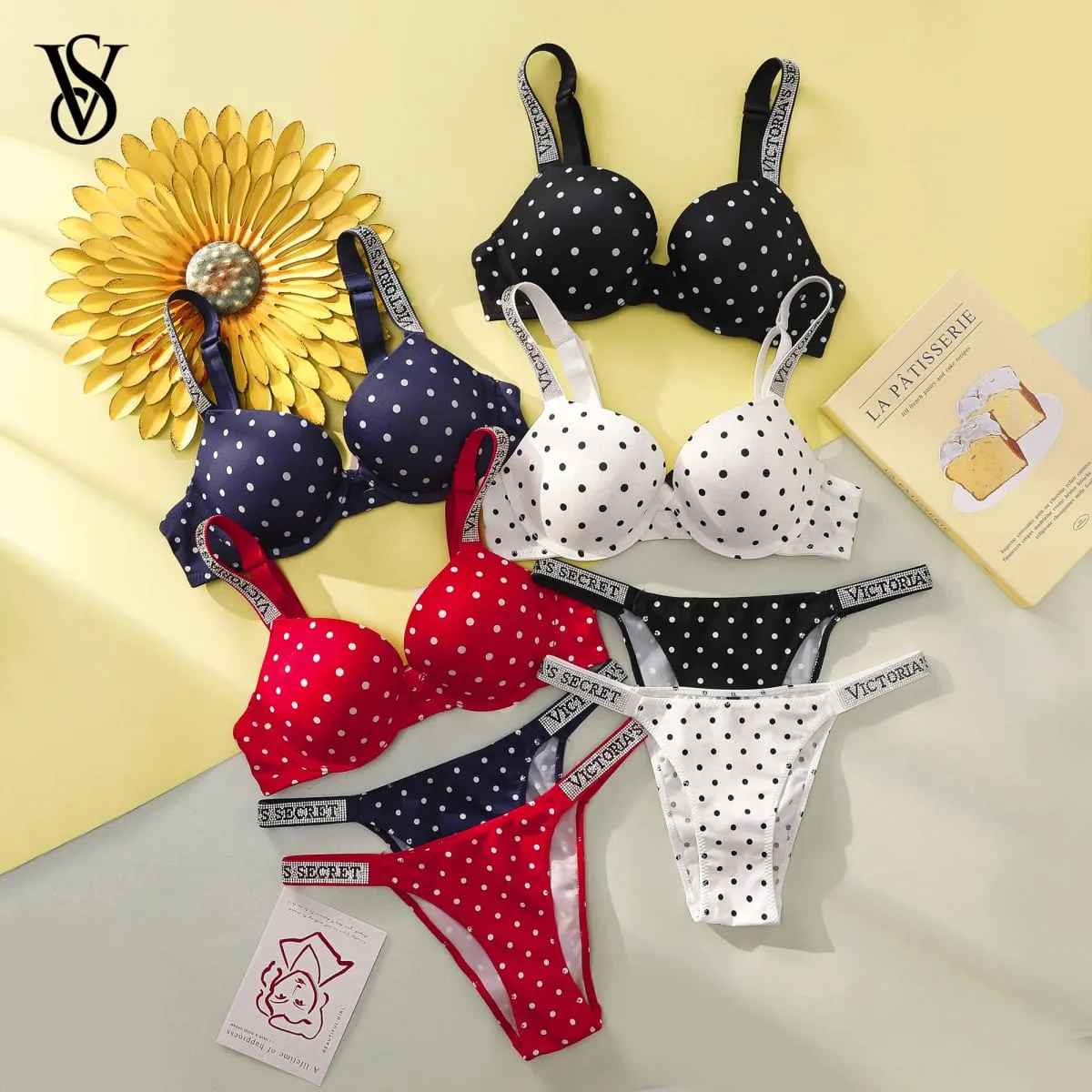 Victoria Secret Very Sexy Shine Script Polka Dot Push-Up-BH Shine Script Tanga-Höschen-Set für Damen, sexy Dessous — image 2
