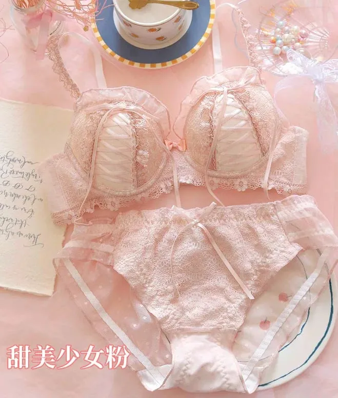 Japanese sweet pure wind lace underwear female small chest gathering anti-sag new girl Lolita bra set — image 10