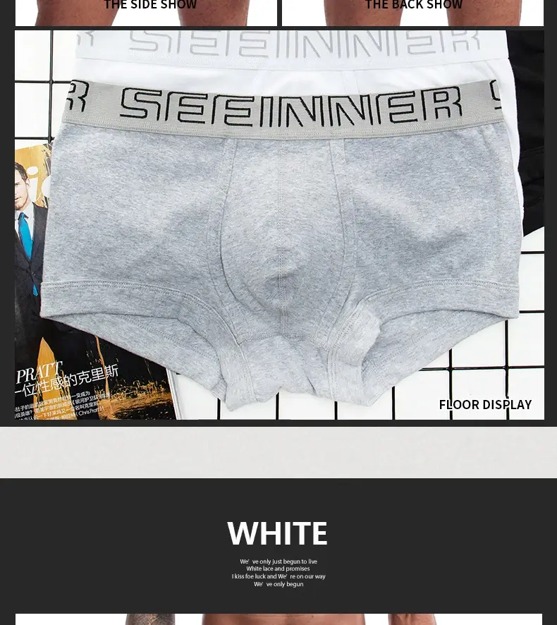 Seeinner رجل سراويل بوكسر القطن U محدب الحقيبة الملابس الداخلية لينة مريحة السروال Cueca Masculina M-XXL أسود أبيض رمادي — image 6