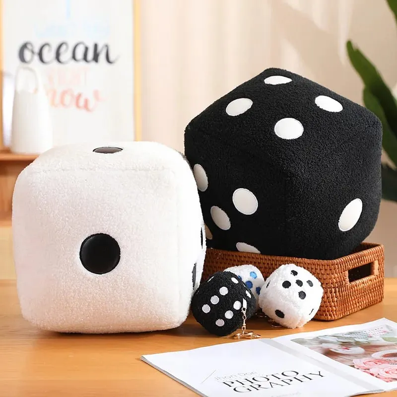 8/25cm Stuffed Mahjong Dice Plush Pillow Soft White Black Back Support Plushie Interactive Indoor Game Instrument Gift — image 3