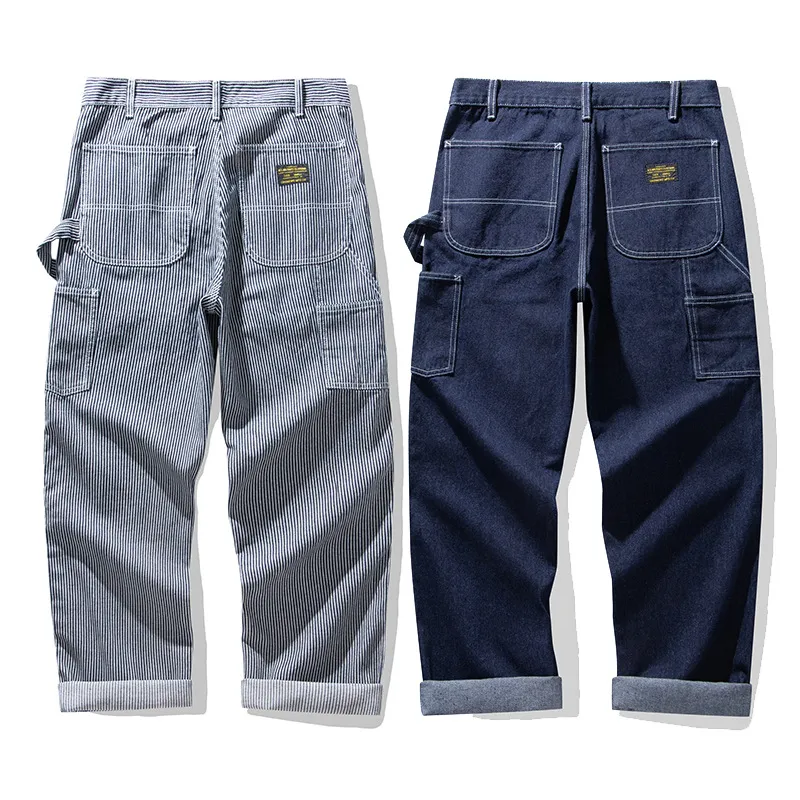 American Vintage Raw Denim Rail Worker Jeans - Americana Multi-Pocket Striped Work Pants / Outdoor Utility Trousers OKONKWO — image 2