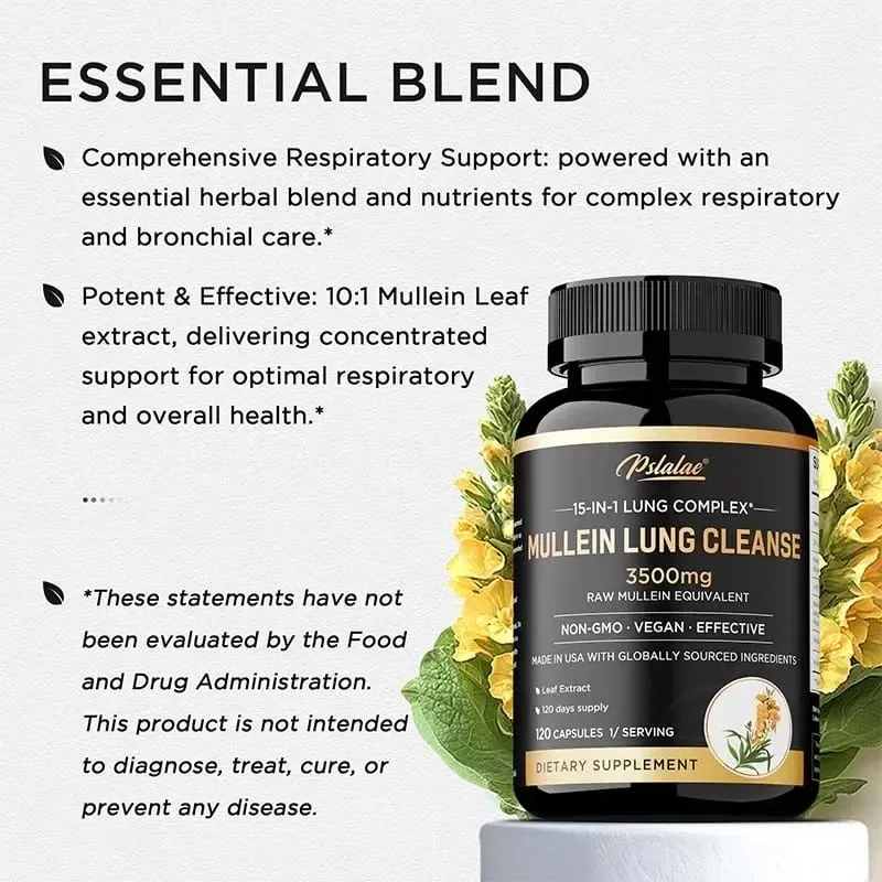 Mullein Lung Cleansing - Smoker's Respiratory Supplement Vegetarian Capsules - Lung Clearing Lung Health Immunity Supplement — image 6