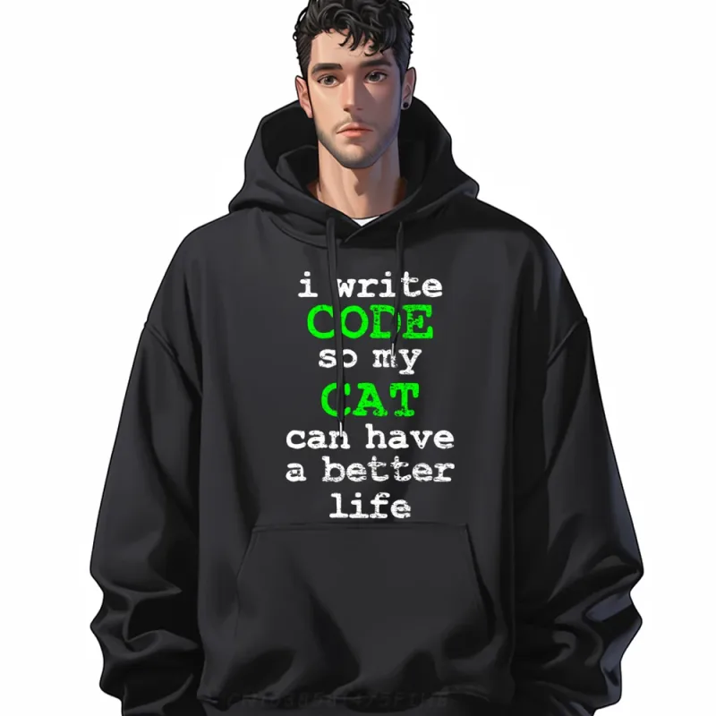 Code Coding Programmer Computer Science Cat Vintage Graphic Sweatshirts Men Oversize Man Hoodies Valentines Day — image 5