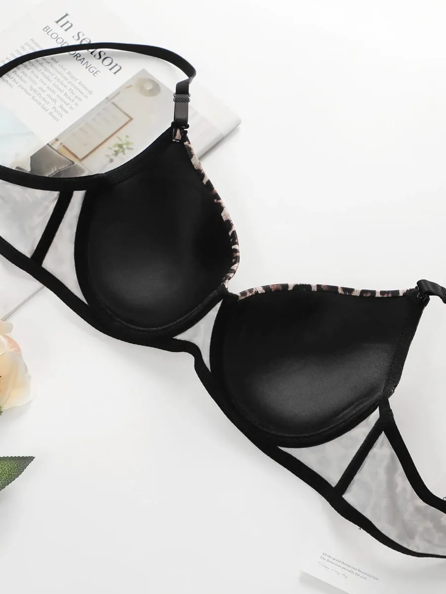 Women's sexy leopard print lingerie set with steel ring gathering push up bra comfortable close fitting lingerie set B2087 — image 4