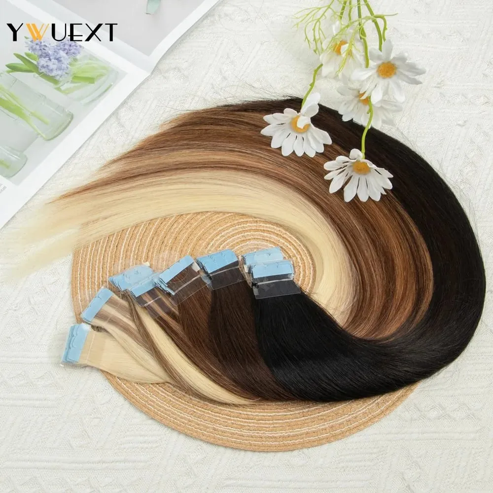 Mini Tape in Human Hair Extensions Straight Natural Black 1B# Machine Made Remy Hair 10pcs/pack Invisible Tape Hair — image 4
