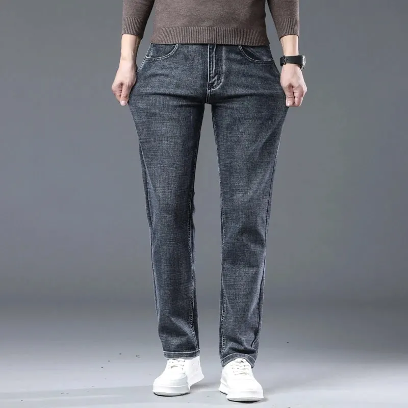 2025 Brand New Men's Slim Thin Jeans Retro Light Blue Cotton Stretch Denim Pants Male Fashion Casual Brand Trousers — image 6