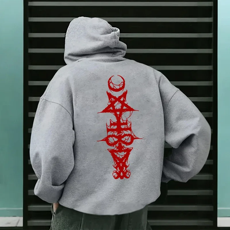 Mens Gothic Hoodie Satanic Symbol Print Street Fashion Warm Pullover Unisex Oversized Sweatshirt Outerwear Autumn Winter Outwear — image 19