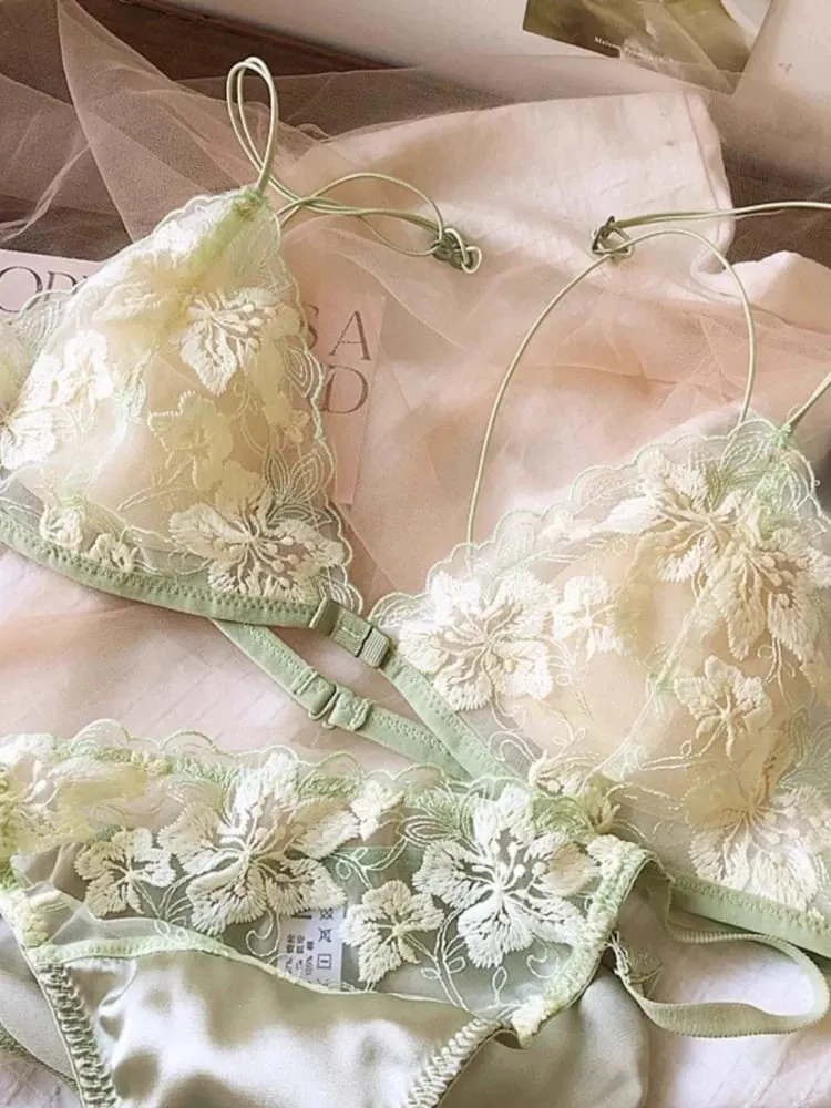 Pháp Hốc Bộ Đồ Lót Ren Lưới Thêu Tam Giác Cúp Không Dây Áo Bralette Retro Ren Mỏng Gợi Cảm Áo Ngực Thoải Mái USA Tushy MOYISU — image 3