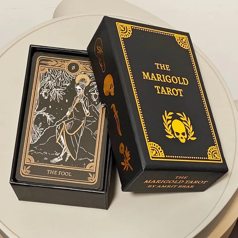 The Marigold Tarot Deck 78 pièces cartes noir et or crâne Art Tarot cartes Rider-Waite inspiré Divination Deck anglais Ver.