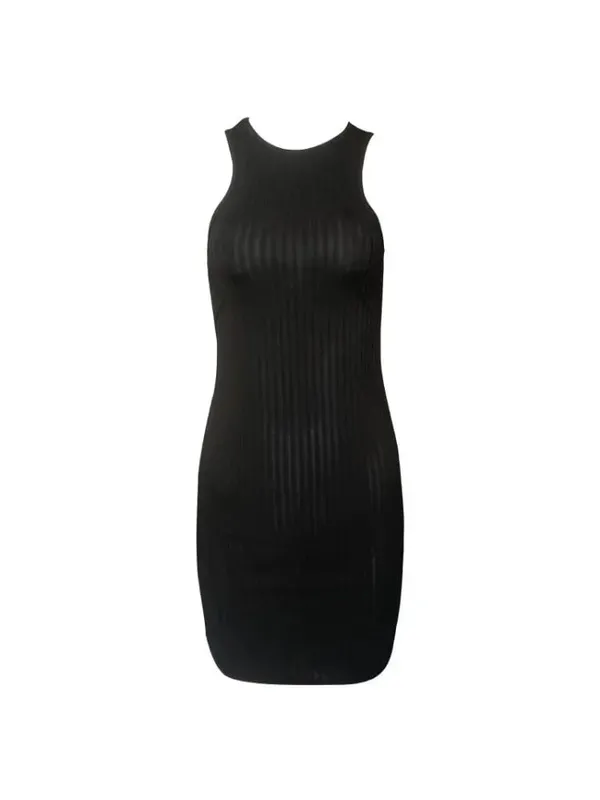 Sexy pruhy Nitě Pletení Slim Bodycon Šaty Dámské Jednobarevné Skinny Mini šaty bez rukávů Elegantní Club Party Vestidos — image 5