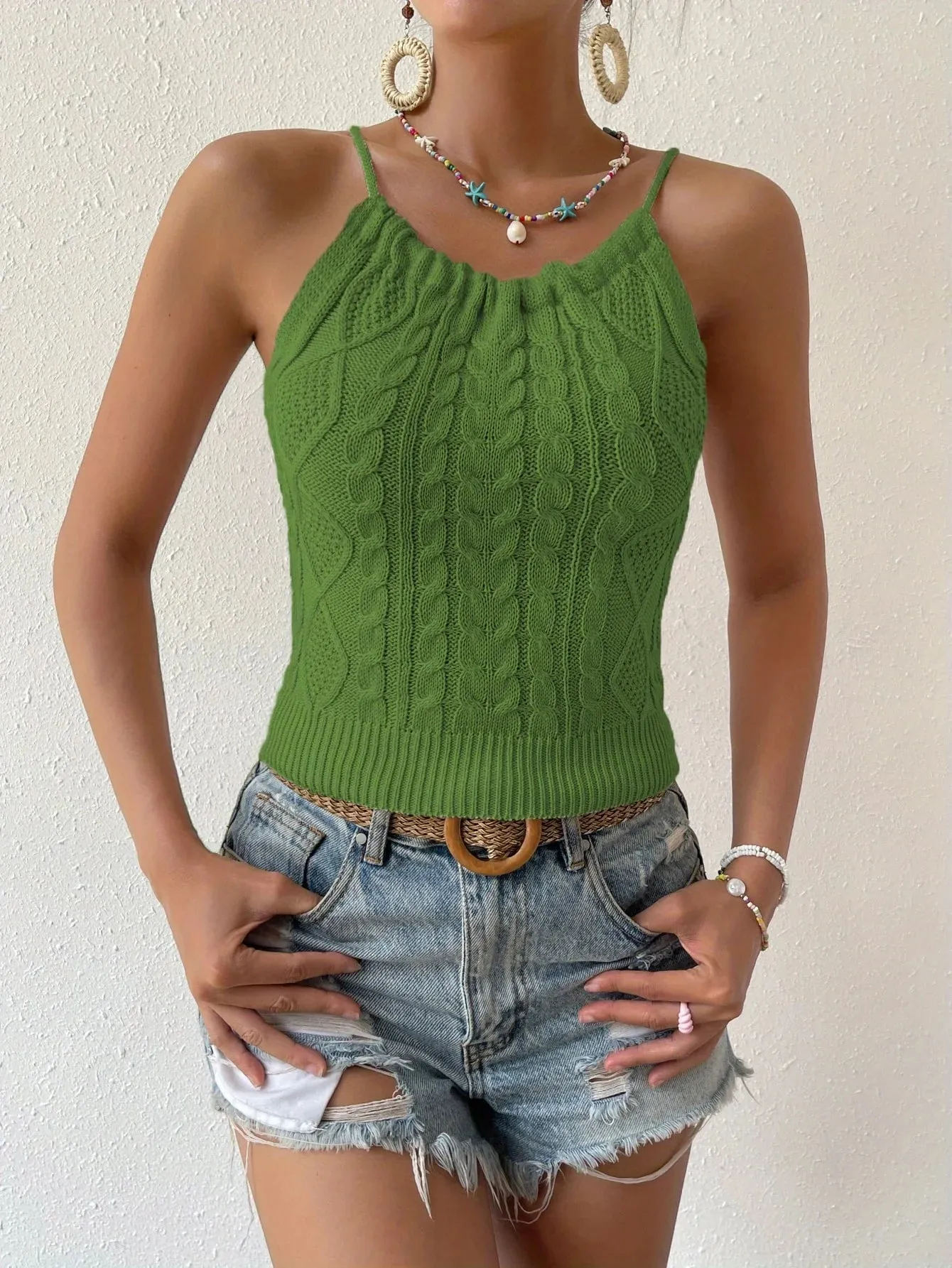 2026 New Summer Y2K Halter Cami Tops Sexy Backless Lace Up Summer Tank Top Women's Clothing Crop Top — image 5