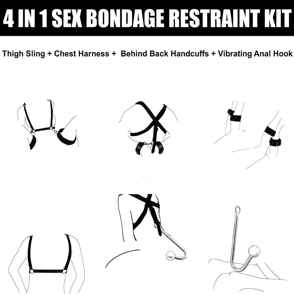 Erotic Toys Kits Adjustable Bondage Reverse Handcuffs Metal Anal Hook Binding Belt Sets Sex Toy For Couples BDSM Adult Toys — image 2