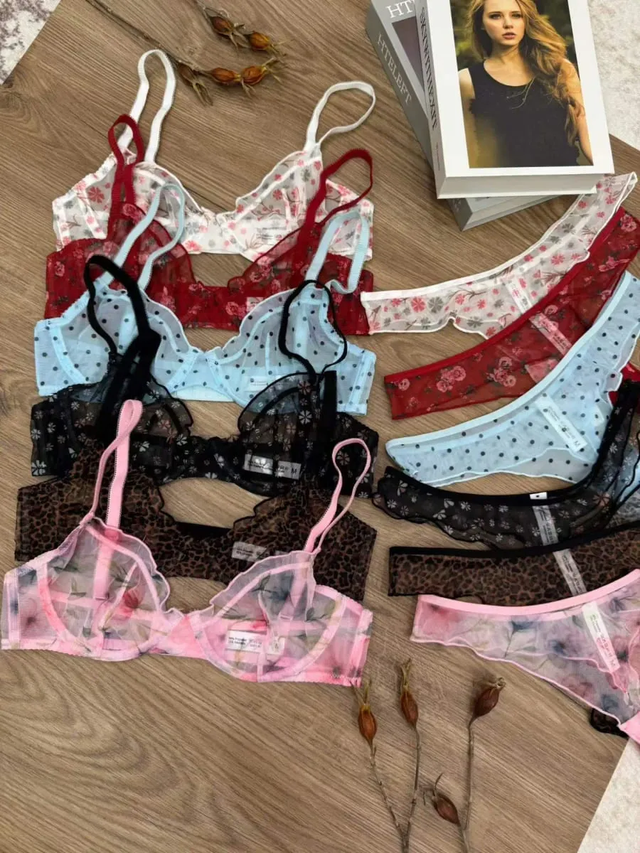 Ultra-ince vintage çiçekli dantel iç çamaşırı büyük boy push up kadın sutyen külot takım elbise toplama iç çamaşırı külot setleri — image 3