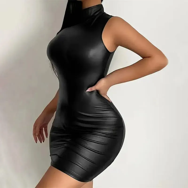 Party Bodycon Lady s Solid Color Dress Sexy Sleeveless Slim Elastic Package Hip Tee Skirt Mini Short Dress — image 2