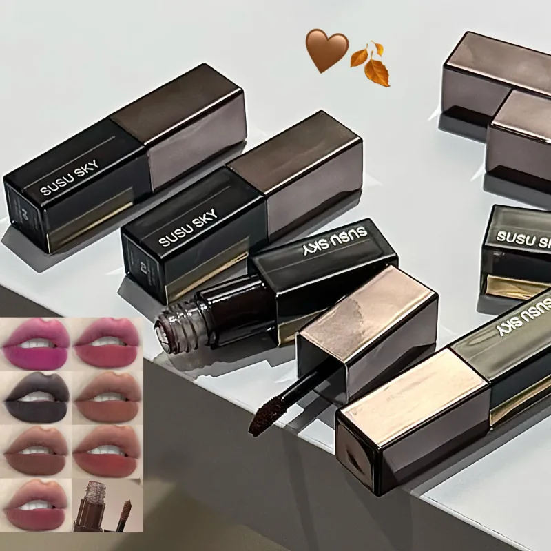 Waterproof Punk Gothic Matte Black Lipstick Purple Lipgloss Makeup Mousse Lip Mud Dark Red Brown Lipstick Non-stick Cup Lip Tint — image 5