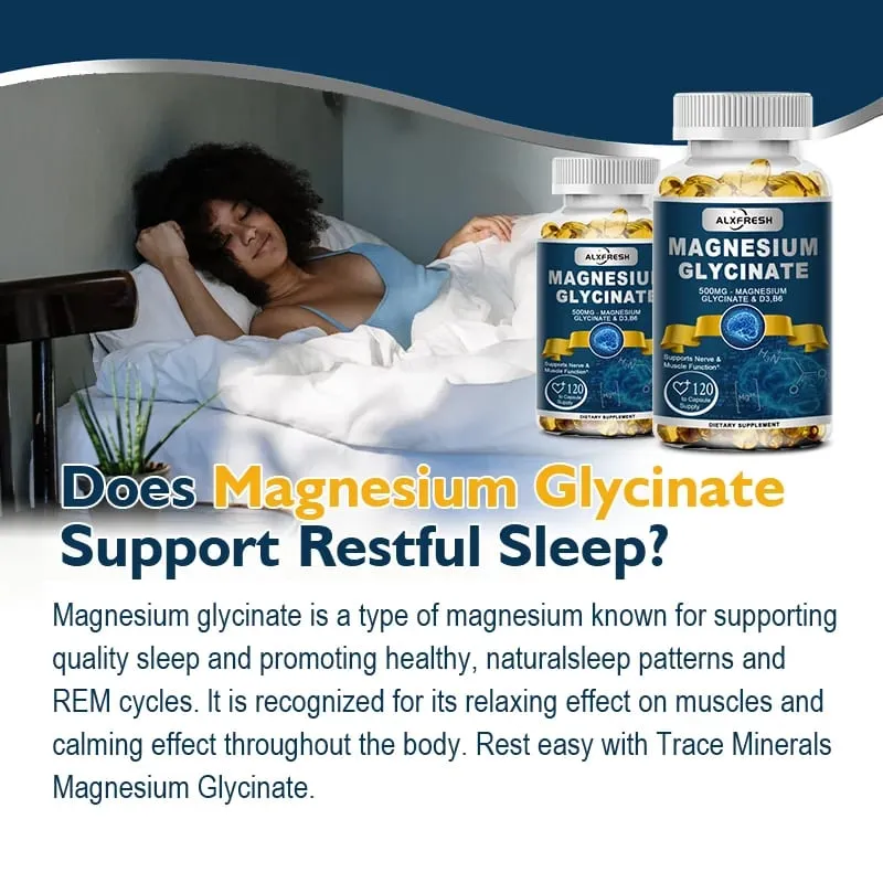 Alxfresh Magnesium Glycinate 500mg Capsule Zinc Vitamin D3 B6 for Muscle Joint Nerve Sleep Quality Anxiety Stress Mood Health