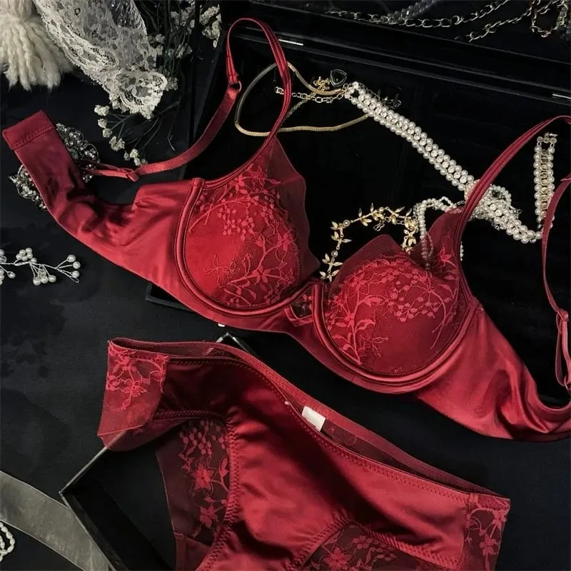 Set di lingerie in pizzo e raso in stile francese con spalline regolabili e reggiseno con imbottitura sottile e morbida biancheria intima per ragazze musulmane — image 5