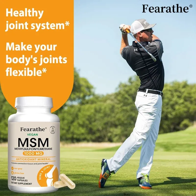 Fearathe Methylsulfonylmethane(MSM) 1000 مجم مضاد للأكسدة يعزز صحة المفاصل، امتصاص متوازن للكالسيوم، غير معدّل وراثيًا، خالي من الغلوتين