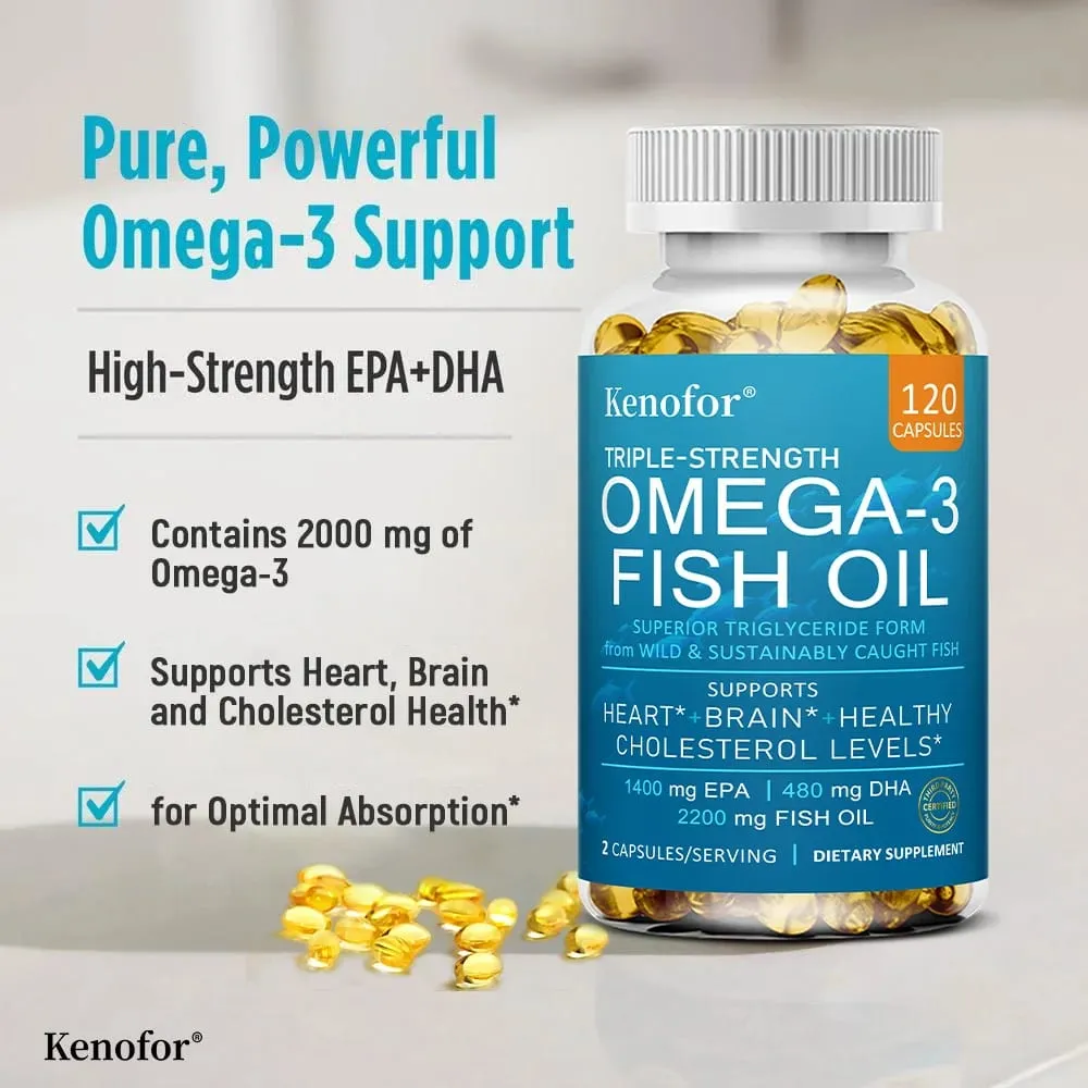 Kenofor Omega 3 Fish Oil Capusles with EPA & DHA Helps Brain Development & Cardiovascular Health for Eye and Skin Health — image 5