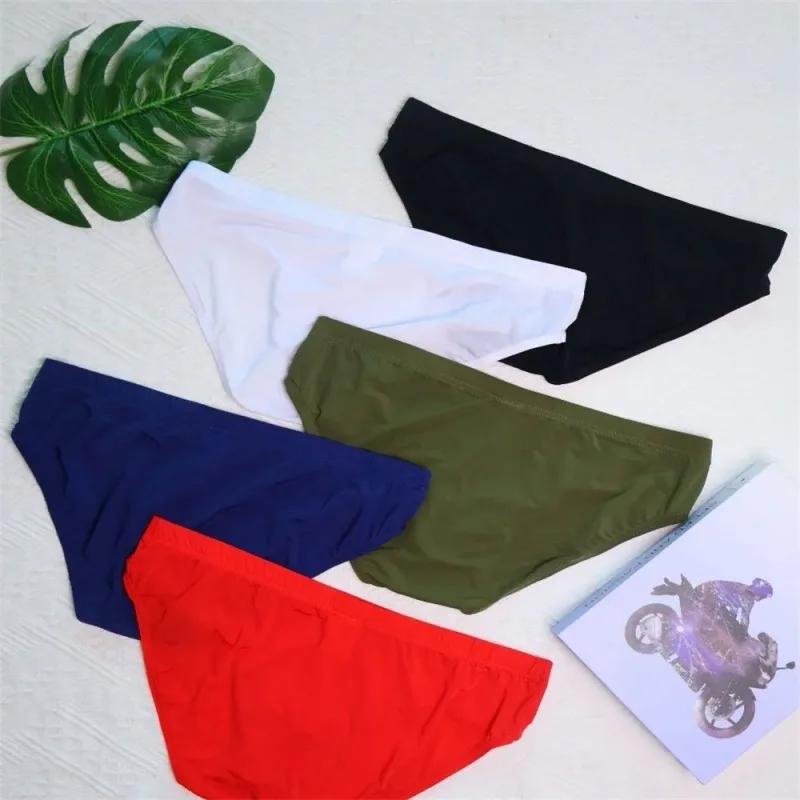 Solid Color Pouch Underwear Men Bulge Lift Panties Lingerie Low Rise Plus Size Ice Silk Male Comfortable Briefs — image 11